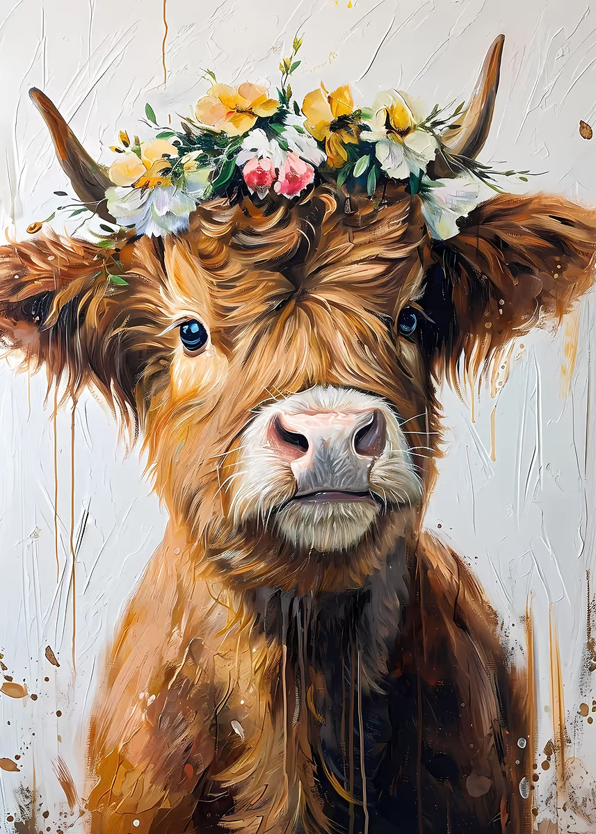 Cow with Flower Crown 60x90cm Metal Print Ready to Hang