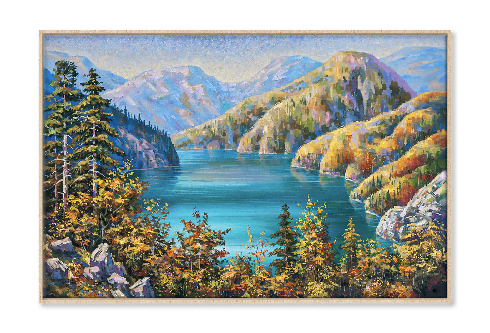 Picturesque Lake Ritsa in Late Autumn Oil Painting Wall Art Limited Edition High Quality Print Canvas Box Framed Natural