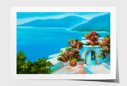 House Near The Sea, Flowers Oil Painting Limited Edition High Quality Print Unframed Roll Canvas None