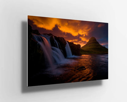 Mountains with sunset river lake Scene Nature UV Direct Aluminum Print Australian Made Quality