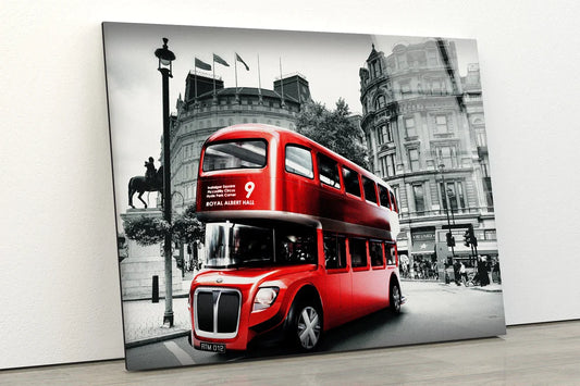 Red Bus in B&W City UV Direct Aluminum Print Australian Made Quality