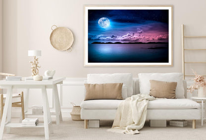 Landscape Of Sky with Full Moon on Seascape to Night Home Decor Premium Quality Poster Print Choose Your Sizes