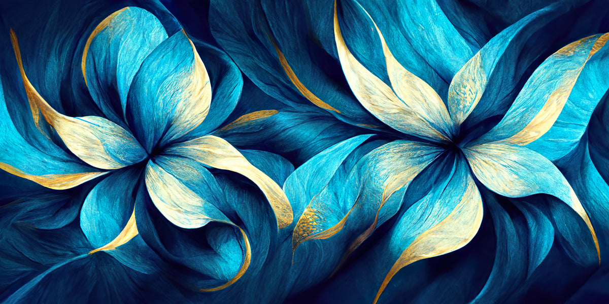 Luxury Teal Gold Floral Petals Wall Art Canvas Office Home Room Framed 120x60cm