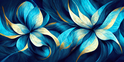 Luxury Teal Gold Floral Petals Wall Art Canvas Office Home Room Framed 120x60cm