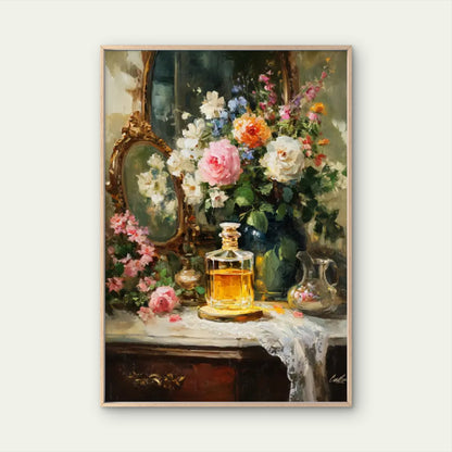 Luxury French Floral Perfume Bottles and Flowers Fashion Home Decor Premium Quality Poster Print Choose Your Sizes