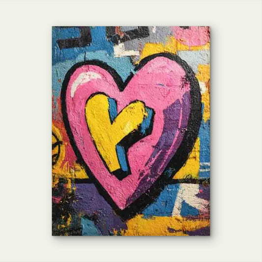 Graffiti-Style Hearts, Love-Themed Decor 60x90cm Metal Print Ready to Hang