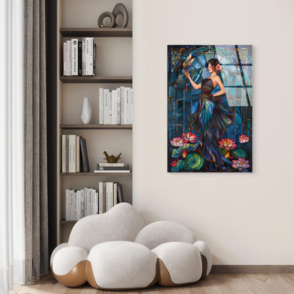 Elegant Woman Blue Dress Acrylic Glass Printing Wall Art Australian Made Quality