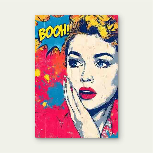 Female Figure with BOOH! Speech Bubble 60x90cm Metal Print Ready to Hang - Bella Home Decor
