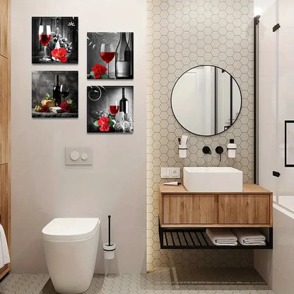 4pcs Red Wine Poster, Cheese  RWC   Wall Art Canvas Framed