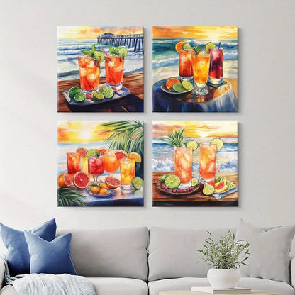 4pcs Aesthetic  Lime Ice Cube Home Decor   Wall Art Canvas Framed