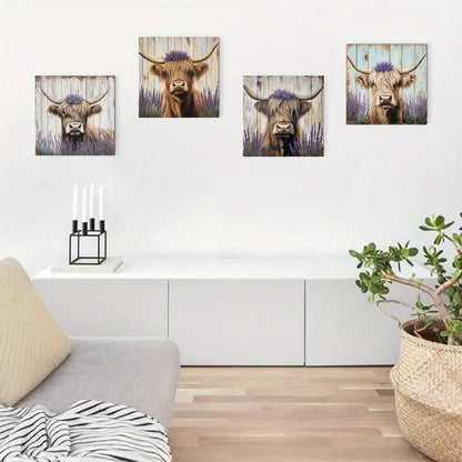 4pcs  Highland Cattle & Lavender CL   Wall Art Canvas Framed