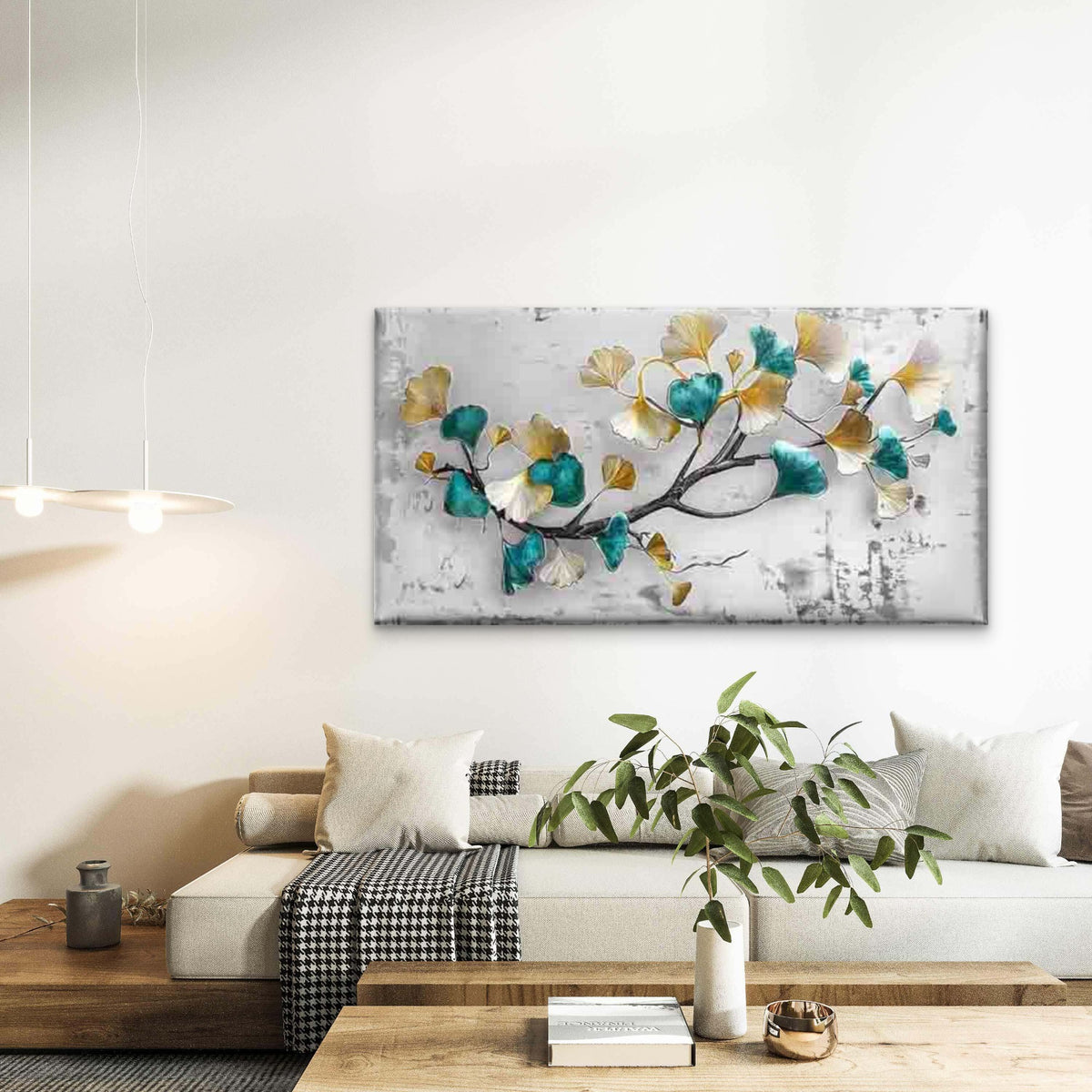 Modern Ginkgo Leaves Wall Art Canvas Office Home Room Framed 120x60cm