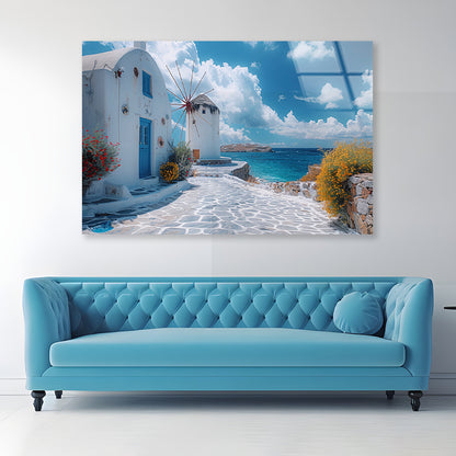 White Building, White Tower in Greece Acrylic Glass Print Tempered Glass Wall Art 100% Made in Australia Ready to Hang