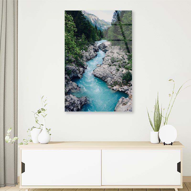 Beautiful Blue Apline River Soca Portrait Photograph Acrylic Glass Print Tempered Glass Wall Art 100% Made in Australia Ready to Hang