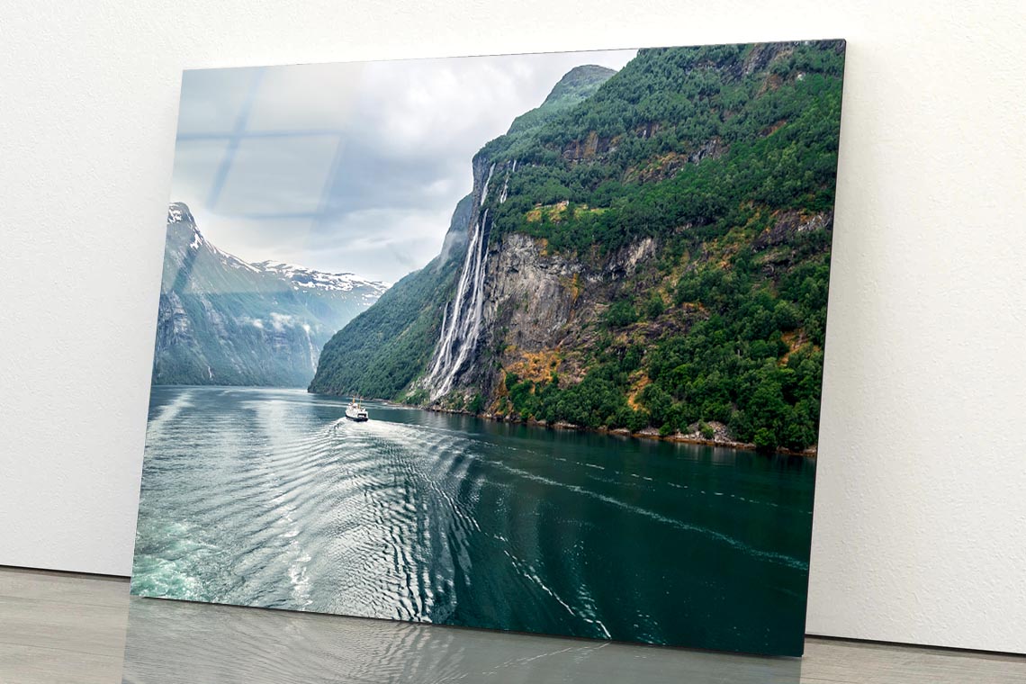 Waterfall On a Fjord Acrylic Glass Print Tempered Glass Wall Art 100% Made in Australia Ready to Hang