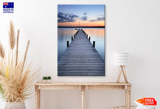 Wooden Pier On Lake & Sunset Sky View Wall Art Decor 100% Australian Made