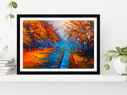 Autumn Landscape With Forest Road Glass Framed Wall Art, Ready to Hang Quality Print With White Border Black