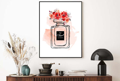 Black Red Perfume Bottle with Flowers Design Home Decor Premium Quality Poster Print Choose Your Sizes