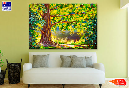 A Large Tree Lit By Sun & Sunny Forest Oil Painting Limited Edition High Quality Print