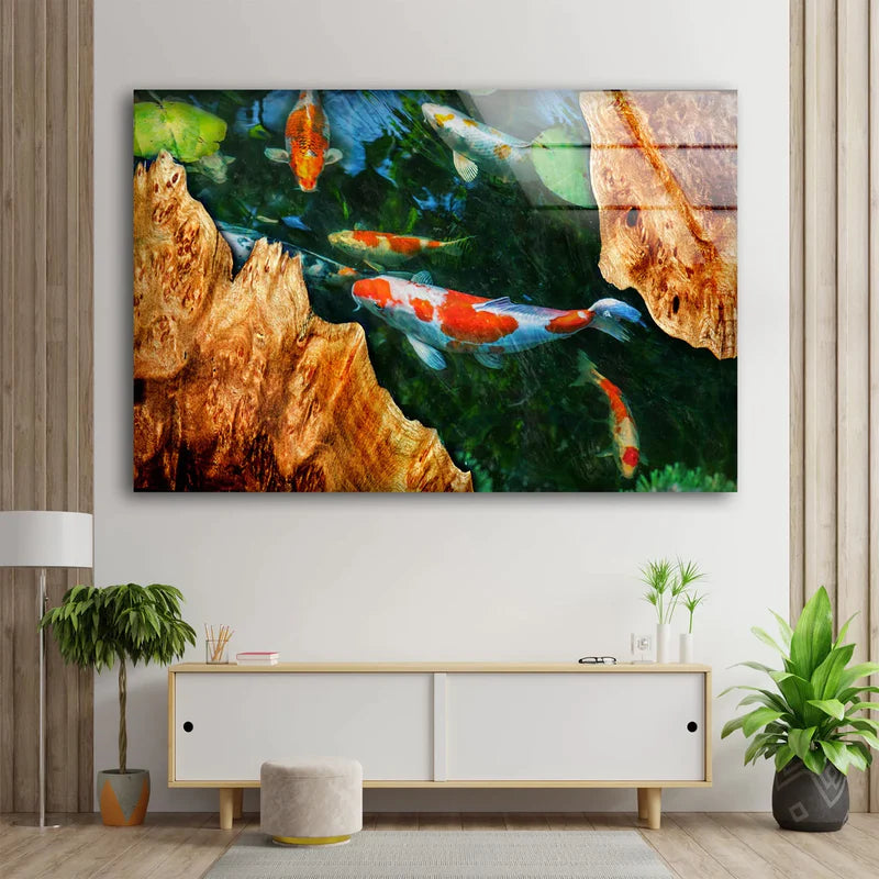 Koi Fish Pond Acrylic UV Direct Aluminum Print Australian Made Quality