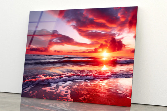 Sunset over a Beach with Sky Acrylic Glass Print Tempered Glass Wall Art 100% Made in Australia Ready to Hang