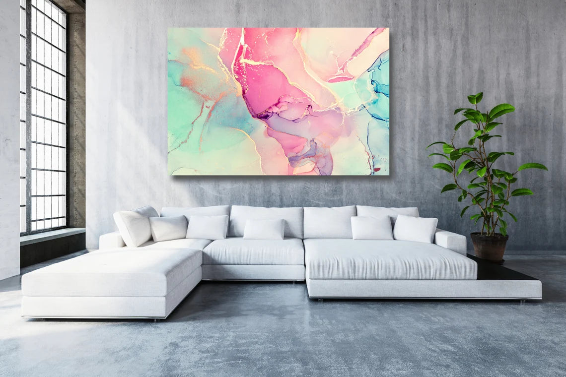 Abstract Pink & Blue Wall Art UV Direct Aluminum Print Australian Made Quality