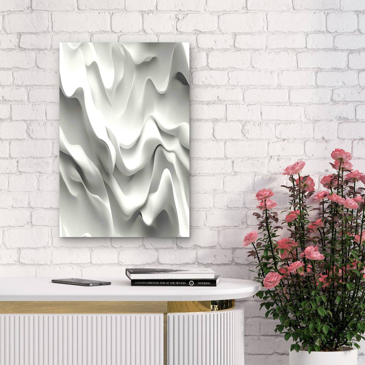 White 3D Flowing Silk Wave 40x60cm Metal Print Ready to Hang