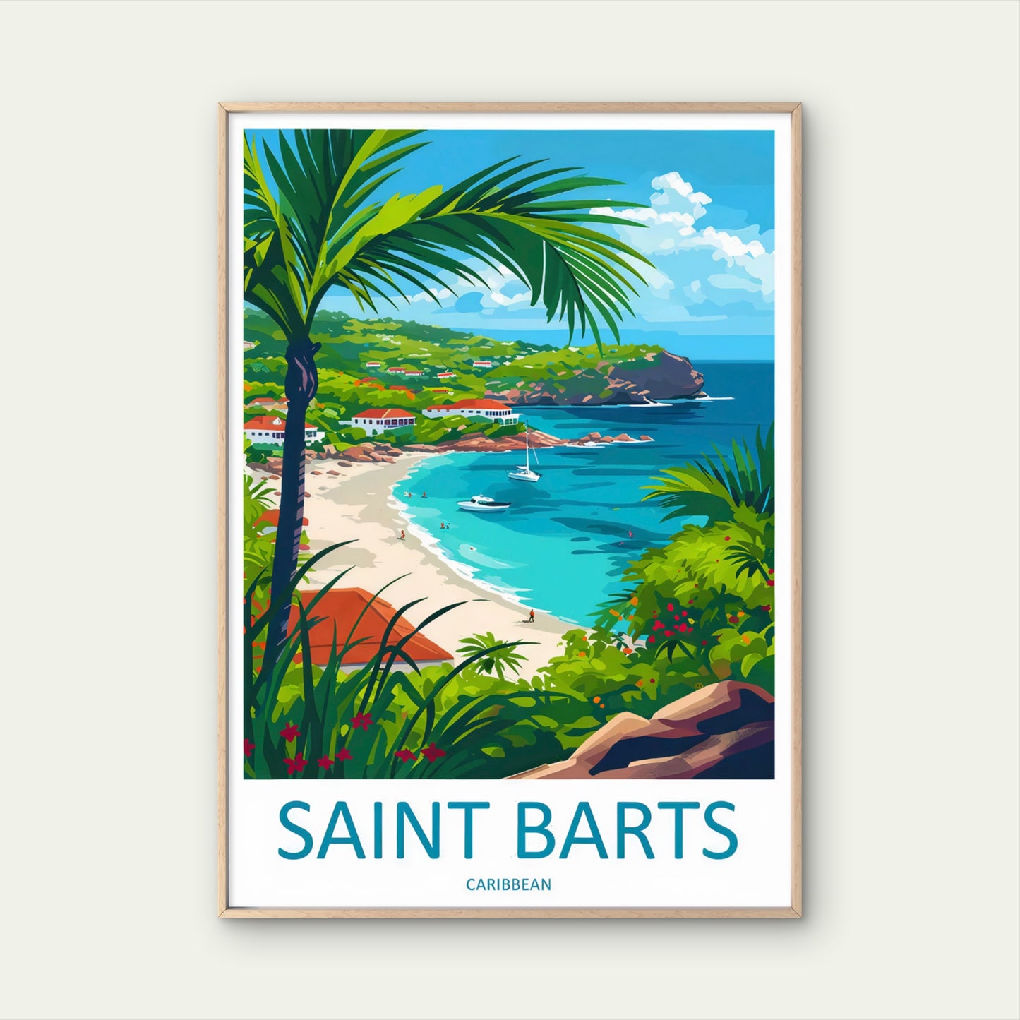 Saint Barts Caribbean Island Coastline Bay Saline Lagoon Travel Poster Print Wall Art