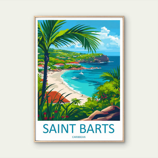 Saint Barts Caribbean Island Coastline Bay Saline Lagoon Travel Poster Print Wall Art