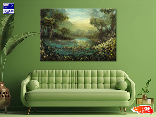 A River Surrounded By Trees and Plants Painting Print 100% Australian Made