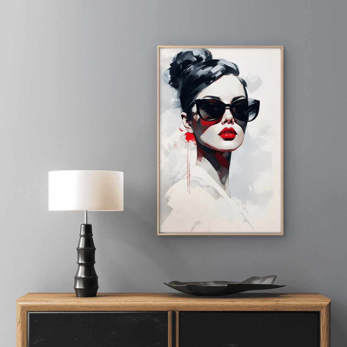 Striking Red Lips Stylish Glasses Woman Abstract Fashion Home Decor Premium Quality Poster Print Choose Your Sizes