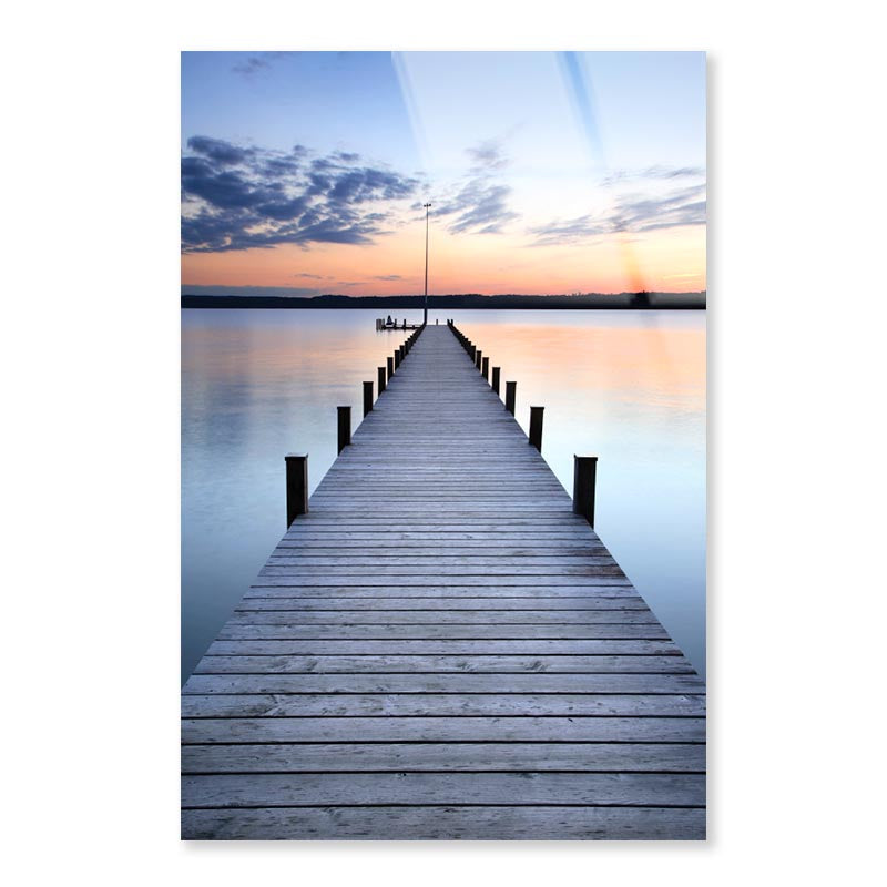 Wooden Pier On Lake & Sunset Sky View Portrait Photograph Acrylic Glass Print Tempered Glass Wall Art 100% Made in Australia Ready to Hang