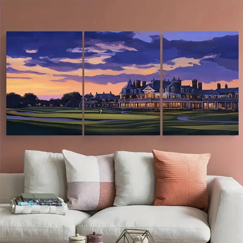 3pcs Elegant Architecture Evening Sky Metal Print Ready to Hang Art