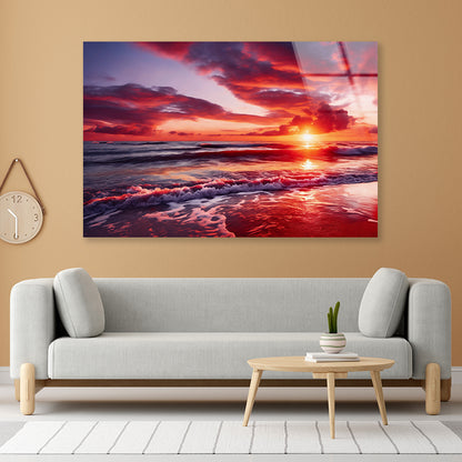 Sunset over a Beach with Sky Acrylic Glass Print Tempered Glass Wall Art 100% Made in Australia Ready to Hang