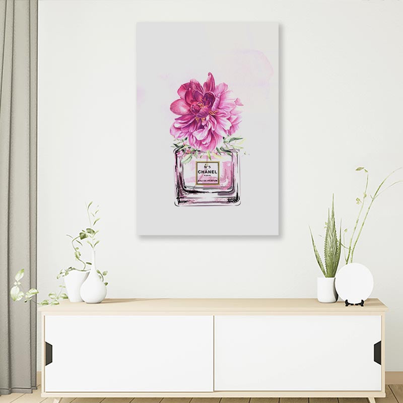 Perfume With Pink Shaded Flower 3D Design Acrylic Glass Print Tempered Glass Wall Art 100% Made in Australia Ready to Hang