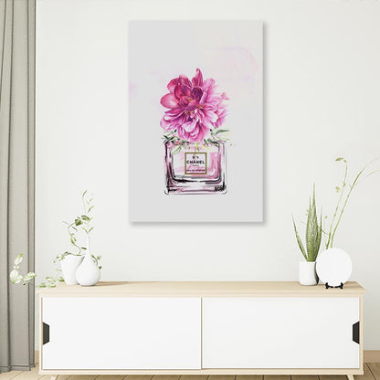 Perfume With Pink Shaded Flower 3D Design Acrylic Glass Print Tempered Glass Wall Art 100% Made in Australia Ready to Hang