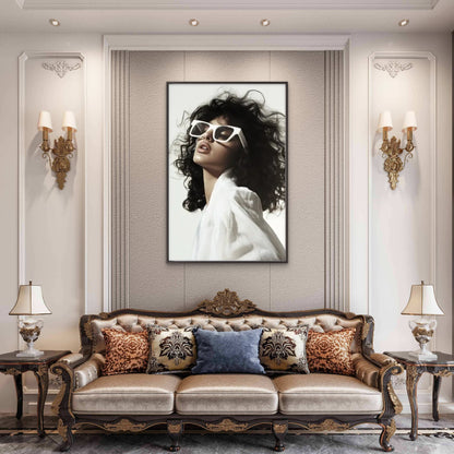 Stylish Woman with White Fashion Glasses Fashion Home Decor Premium Quality Poster Print Choose Your Sizes