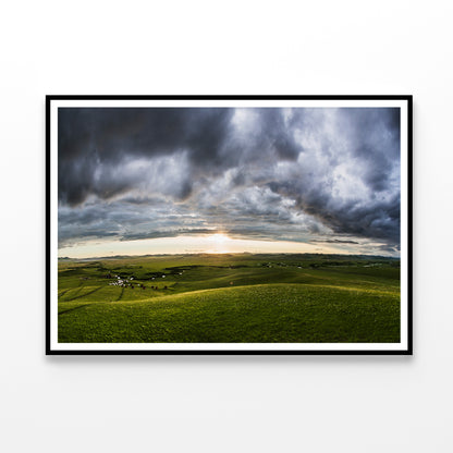 A Large Green Grassland with Clouds in the Sky Home Decor Premium Quality Poster Print Choose Your Sizes