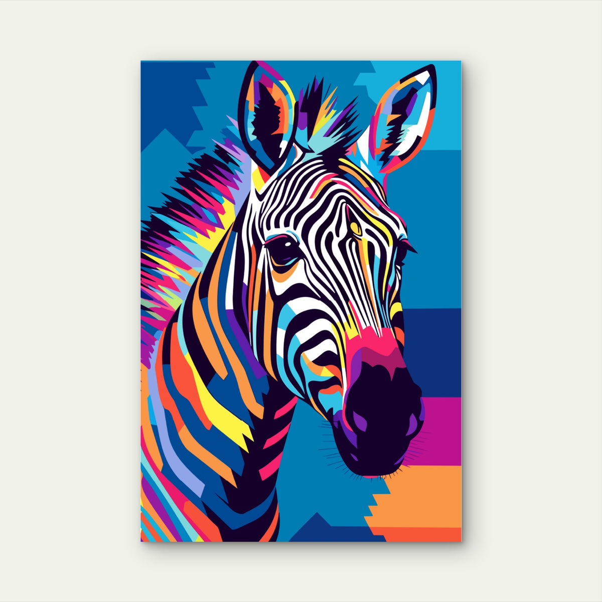 Modern Pop Art Zebra Wild Animal Illustration 60x90cm Metal Print Ready to Hang