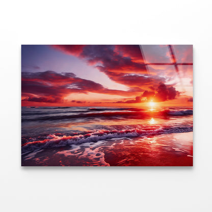 Sunset over a Beach with Sky Acrylic Glass Print Tempered Glass Wall Art 100% Made in Australia Ready to Hang