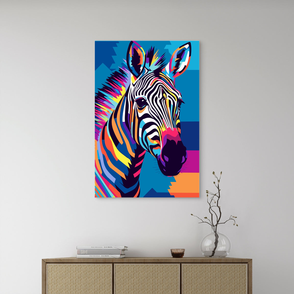 Modern Pop Art Zebra Wild Animal Illustration 60x90cm Metal Print Ready to Hang
