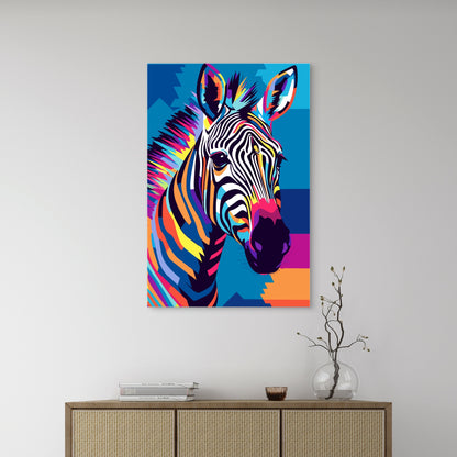 Modern Pop Art Zebra Wild Animal Illustration 60x90cm Metal Print Ready to Hang