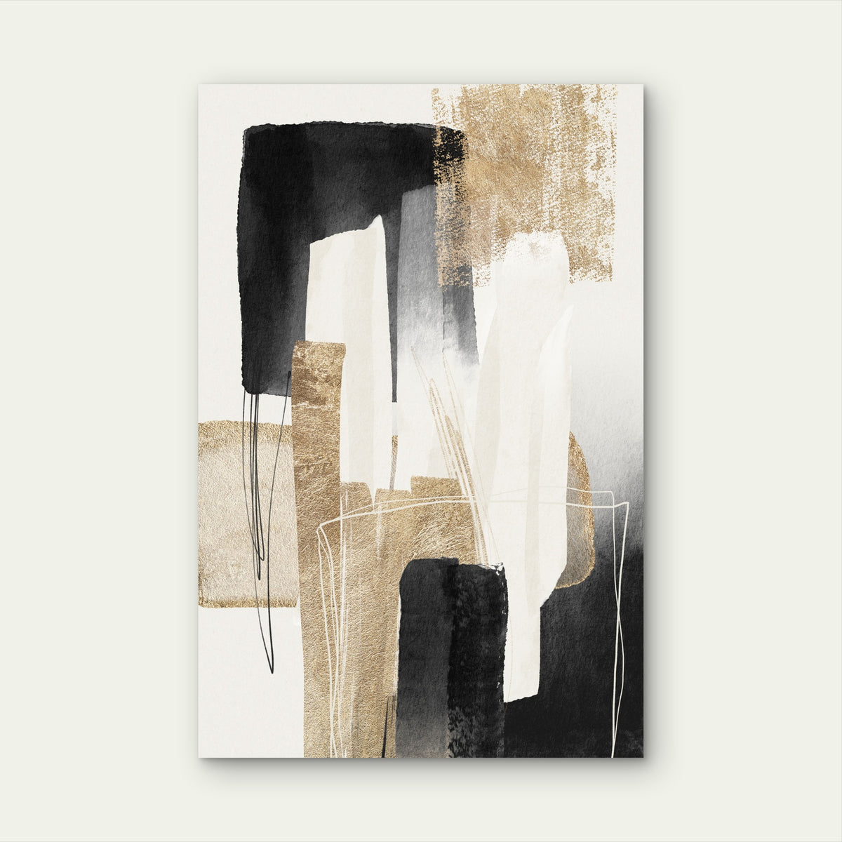 Gold Black White Abstract 40x60cm Metal Print Ready to Hang