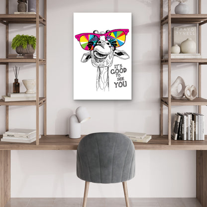 Good to See You Colorful Sunglasses Giraffe 60x90cm Metal Print Ready to Hang