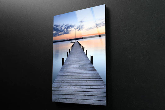 Wooden Pier On Lake & Sunset Sky View Portrait Photograph Acrylic Glass Print Tempered Glass Wall Art 100% Made in Australia Ready to Hang