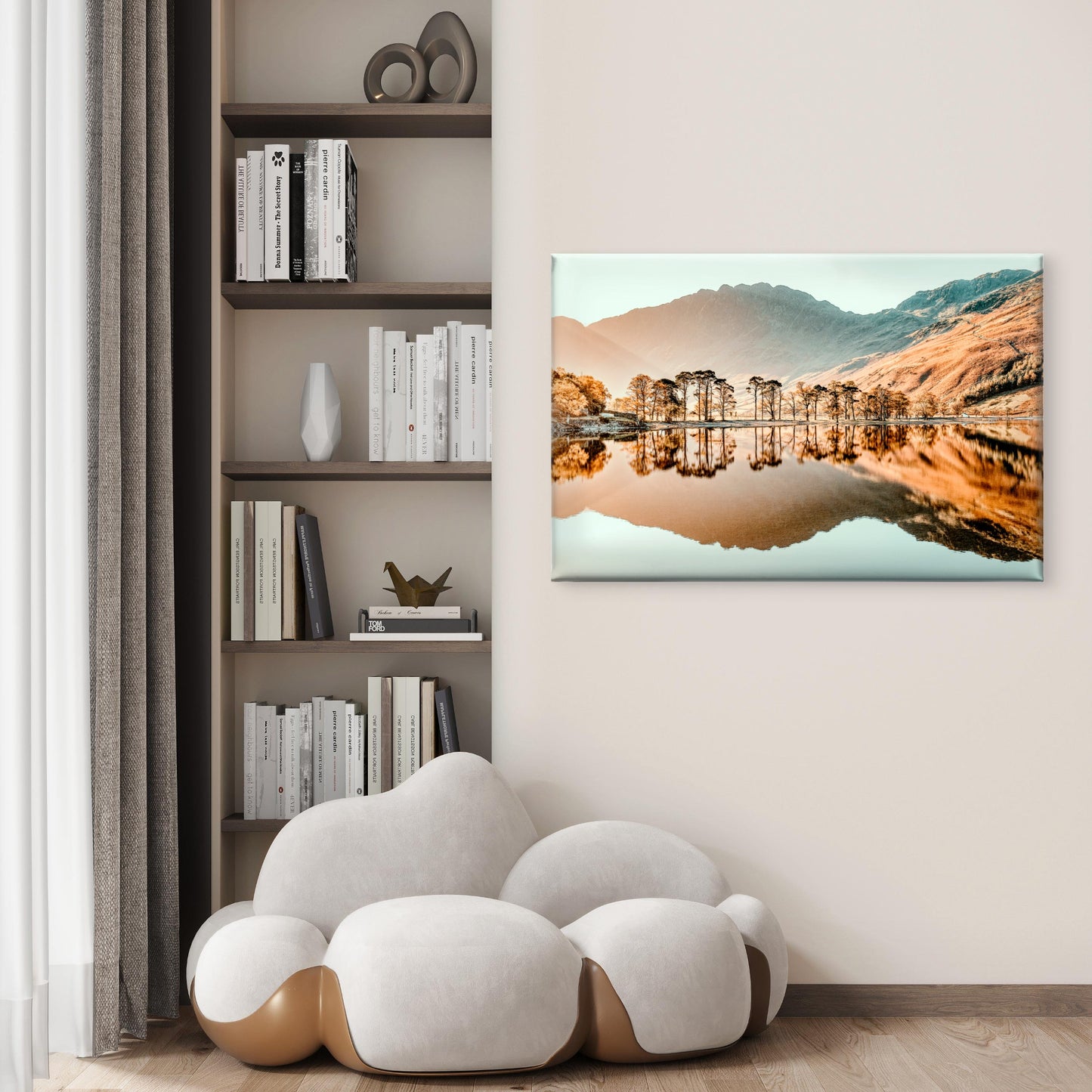 Golden Sunset Autumn Mountain Tree Lake Reflection Wall Art Decor 100% Australian Made