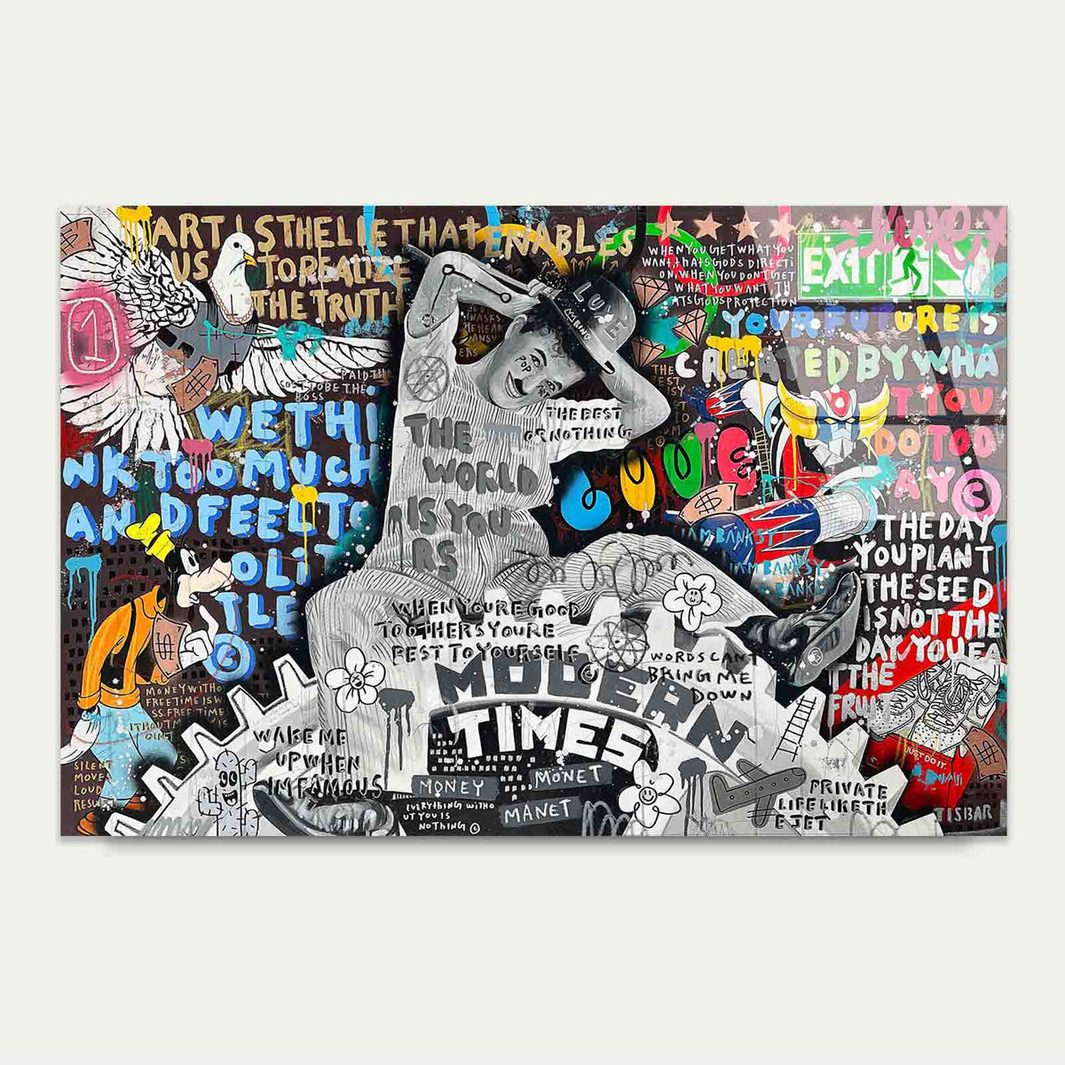 Urban Collage Typograph Tempered Glass Printing Wall Art Australian Made Quality