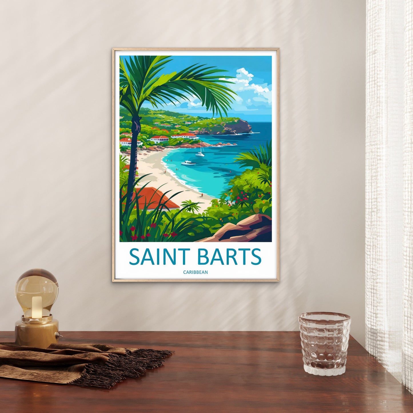Saint Barts Caribbean Island Coastline Bay Saline Lagoon Travel Poster Print Wall Art
