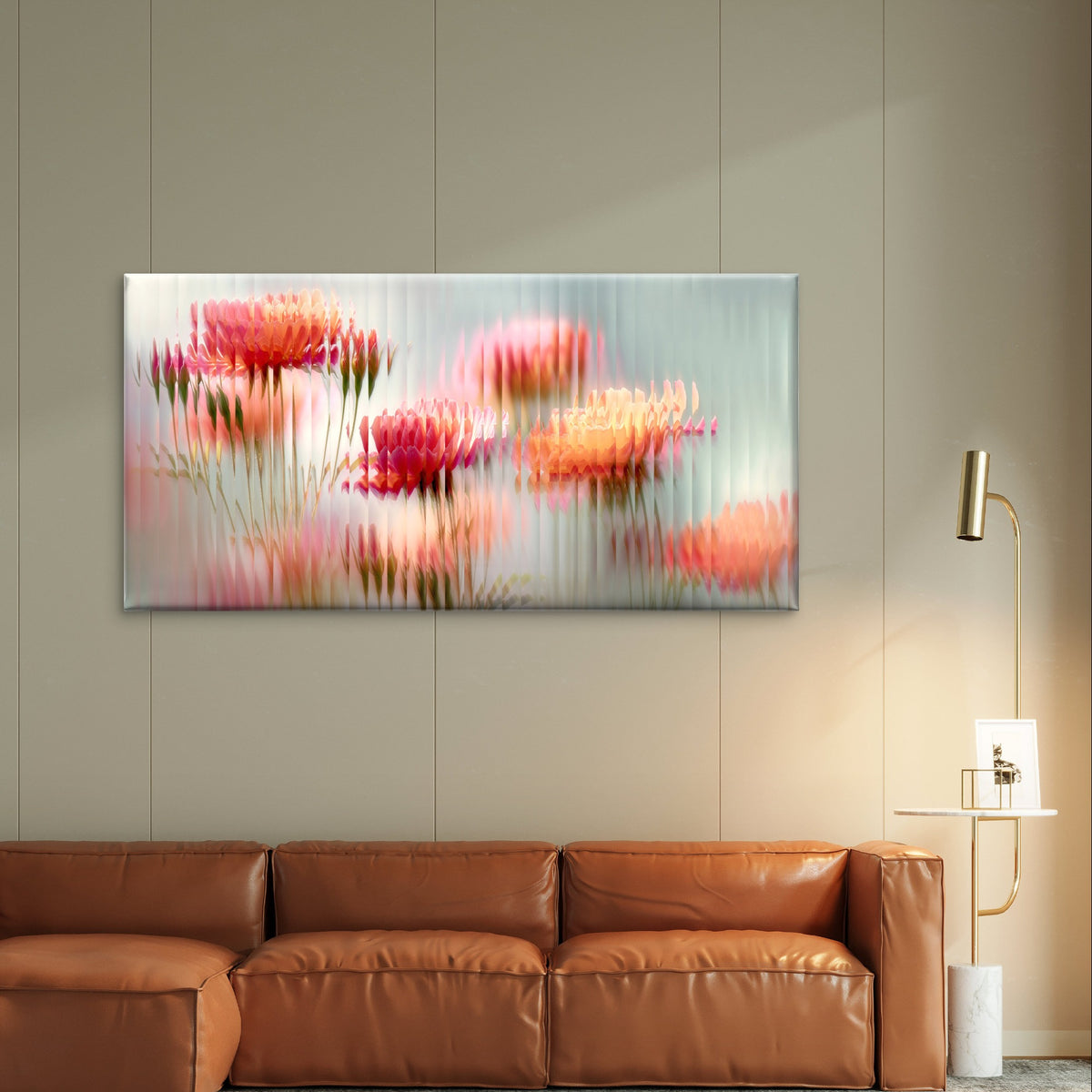 Abstract Floral Vertical Glass Refraction Wall Art Canvas Office Home Framed 120x60cm