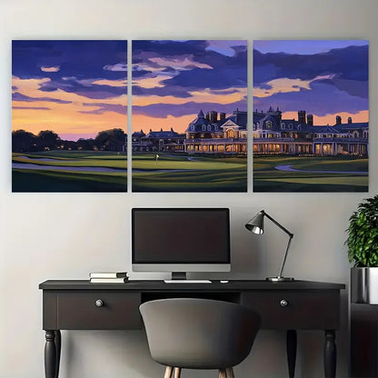 3pcs Elegant Architecture Evening Sky Metal Print Ready to Hang Art